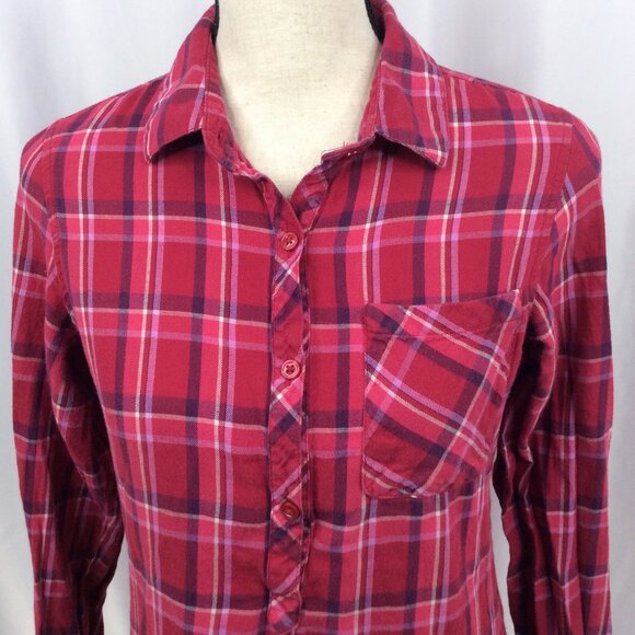 Columbia Plaid Henley Popover Top Womens Size Small Pink Long Sleeve Flannel - Picture 5 of 10